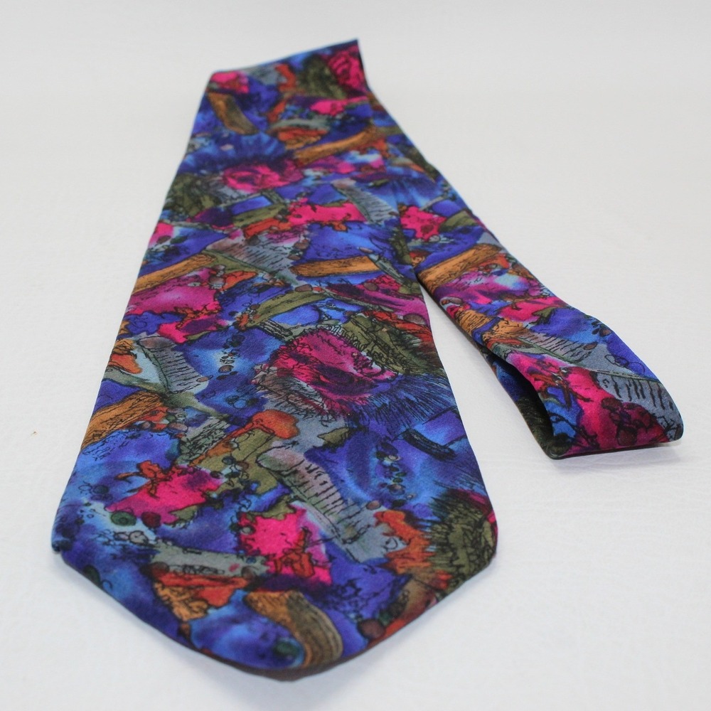 J. Garcia Men Blue Pink Abstract Psychedelic Art 100% Silk Necktie Made in USA